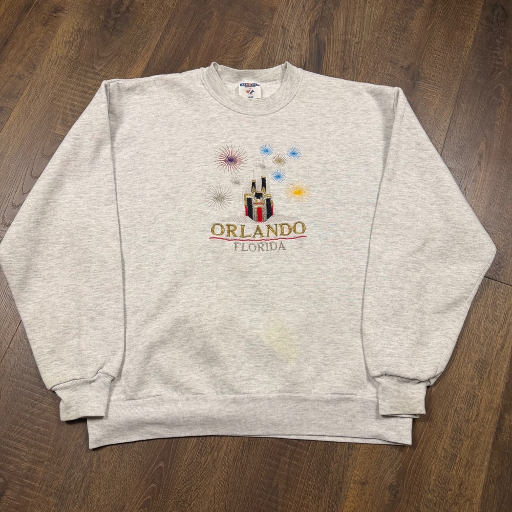 Vintage 90s Orlando Florida Embroidered Castle Fireworks Sweatshirt USA L